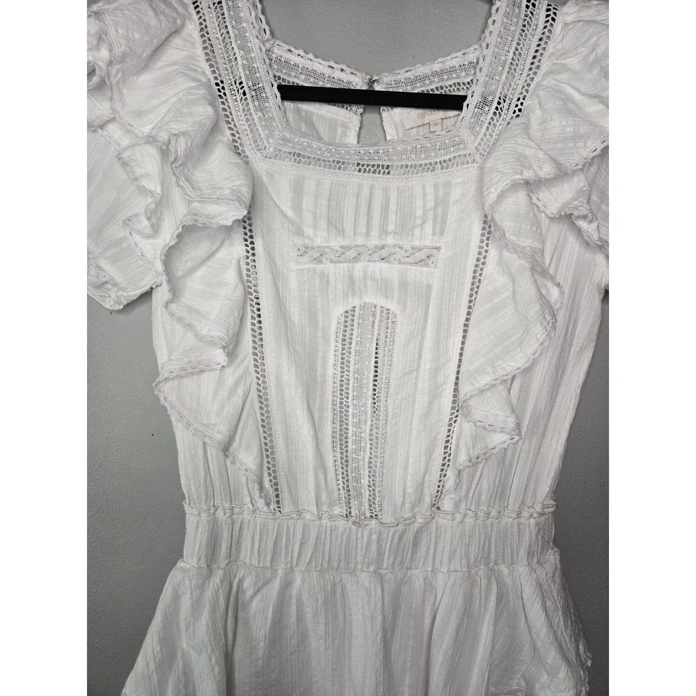 Olivaceous White Lace Ruffle Mini Dress Medium Cottagecore Boho Babydoll - Picture 4 of 10